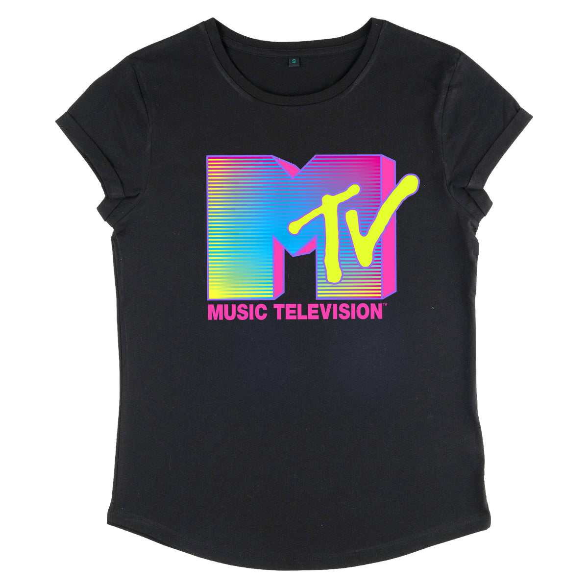 Paramount MTV-Fluoreszenz-Frauen-T-Shirt für Frauen mit gerolltem Ärmeln