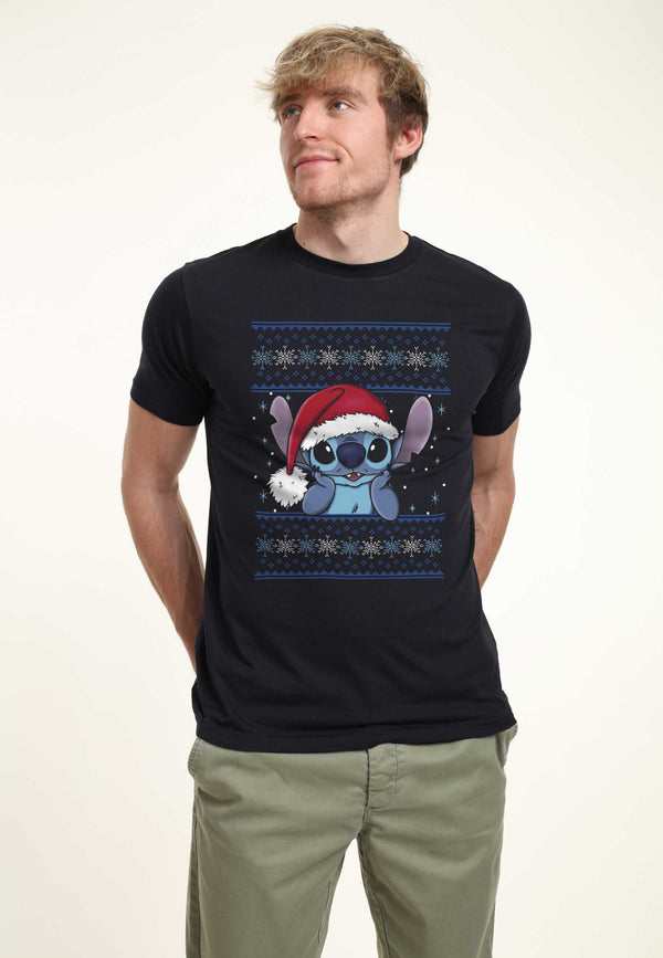 Lilo & Stitch Tričko Unisex (Holiday Stitch Wearing Santa Hat)