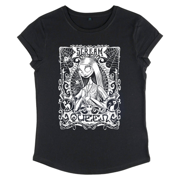 Disney Classics Nightmare vor Weihnachts-Sally-Jugend-Frauen-T-Shirt für Frauen mit gerolltem Ärmeln