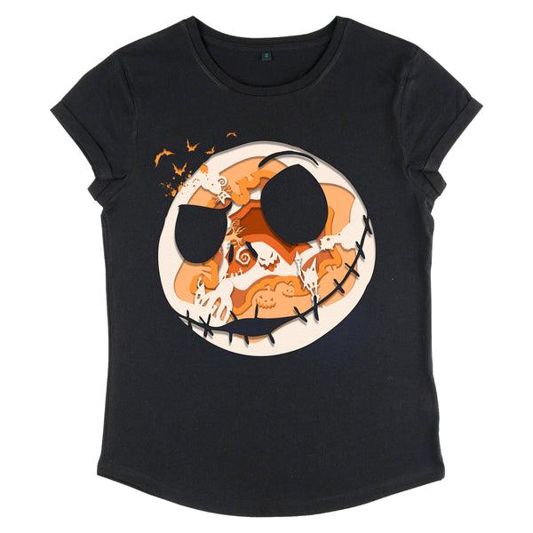 Disney Classics Nightmare vor Weihnachtspapier Halloween Frauengerollte-Sleeve T-Shirt