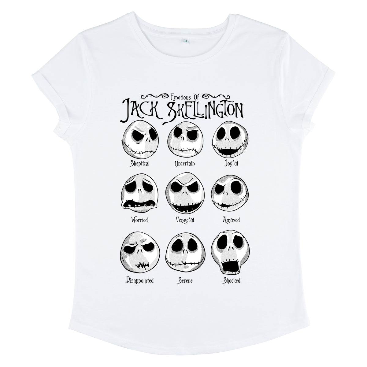 Disney Classics Nightmare vor Weihnachtsjack-Emotionen Frauengerollte-Sleeve T-Shirt