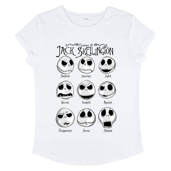 Disney Classics Nightmare vor Weihnachtsjack-Emotionen Frauengerollte-Sleeve T-Shirt