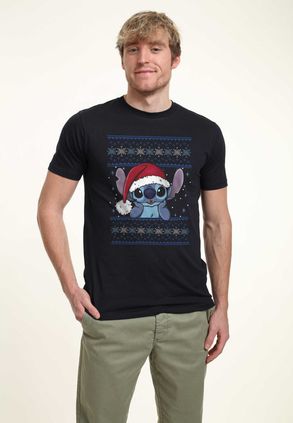 Lilo & Stitch Tričko Unisex (Holiday Stitch Wearing Santa Hat)