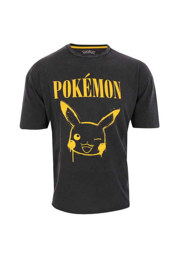 Pokemon – Graffiti Pikachu Acid Wash Unisex T-Shirt mit Rundhalsausschnitt